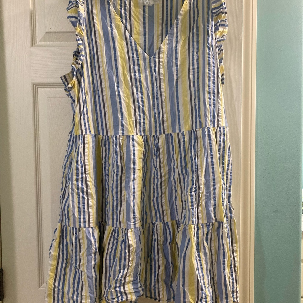 Time and Tru Ruffle Sleeved Striped Midi Dress